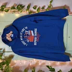 Men's Port & Company Ring Spun Mechanic Repair Royal Blue Hoodie L